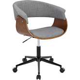 Vintage Mod Office Chair in Black Metal, Walnut Wood & Light Grey Fabric